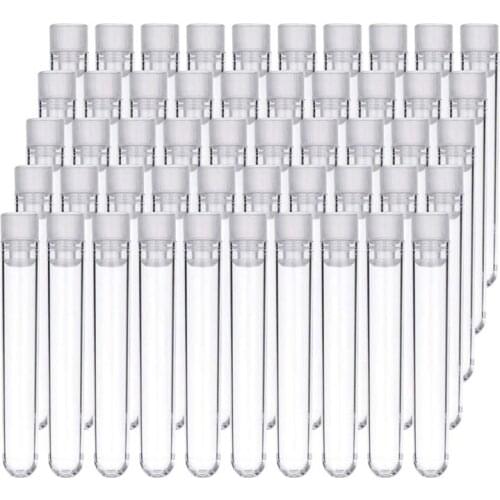 100Pcs Clear Plastic Test Tubes with White Screw Caps Sample Containers Bottles Push Caps 12X75mm