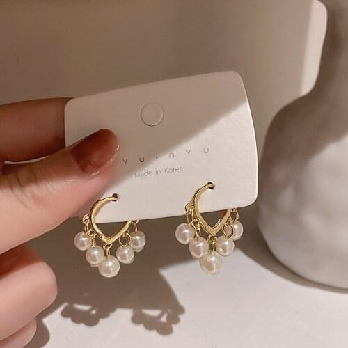 Simplicity Pearl Metal Dangle Earrings for Women Korean 2021 New Fashion Geometric Fashion Drop Earrings Female Delicate Jewelry
