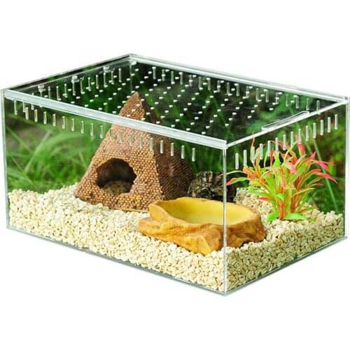 Transparent Reptile Breeding Box Acrylic Sliding Cover Type Feeding Box Reptile Tank Insect Spiders Lizard Terrarium Feeding Box