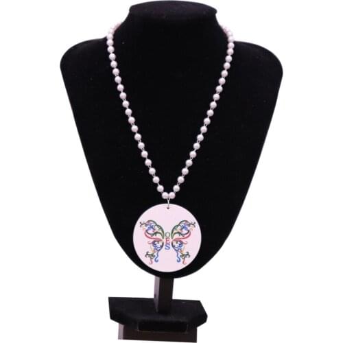 Drop Ship New Made Greek Letter Natural Wood Print Hope Butterfly OES Necklace Pearl Chains