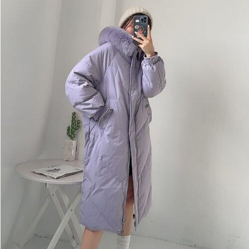 Womens Winter Jacket Real Fox Fur Collar Hooded Down Coat Female Long Woman Parkas Korean Women Clothes Casaco Feminino WPY3979