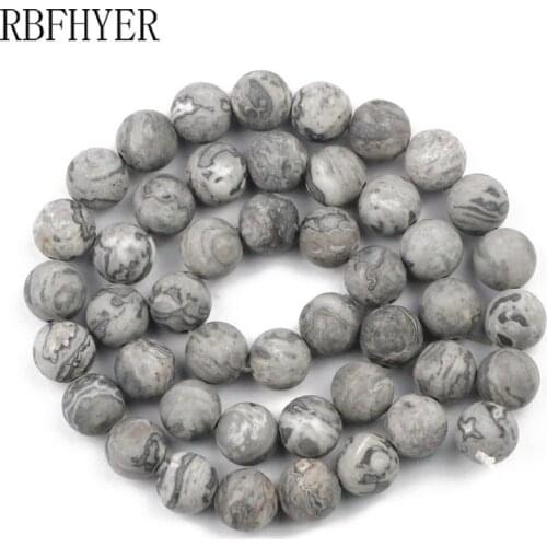 RBFHYER 4/6/8/10/12MM Natural Stone Matte Map Stone Round Loose Bead For Jewelry Making DIY Bracelet Accessories