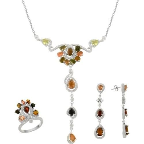 Silverlina Silver Natural Tourmaline Gemstone Set