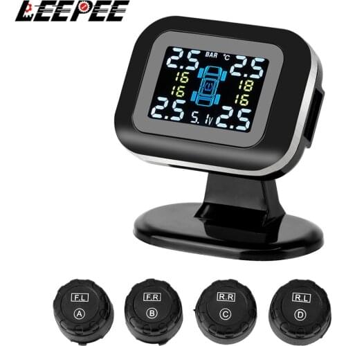 Mini Car Tire Pressure Monitoring System USB TPMS LCD Display Wireless Auto Security Alarm Systems With 4 Pcs External Sensor