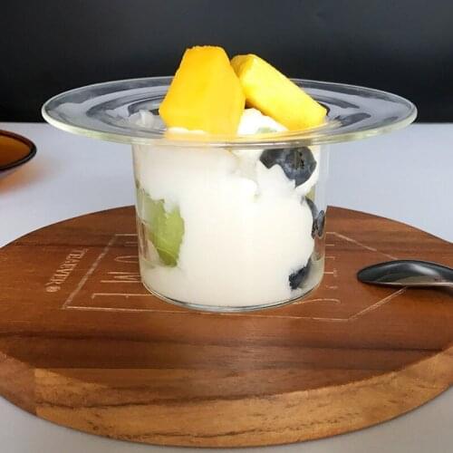 Straw Hat Bowl Glass Dessert Plate Transparent Yogurt Cup Fruit Plate Heat Resistant Glass Cake Plate