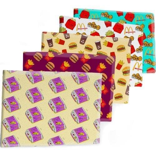 50*145CM Fabric Fast Food Designs Printed Polyester Cotton Twill Fabric Patchwor Printed