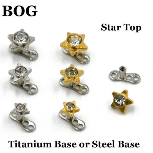 1PC 316l Star Top Stainless Steel Clear Gems Threaded Dermal Head Ball Dermals Anchor Micro Skin Diver Dermal Piercing Jewelry