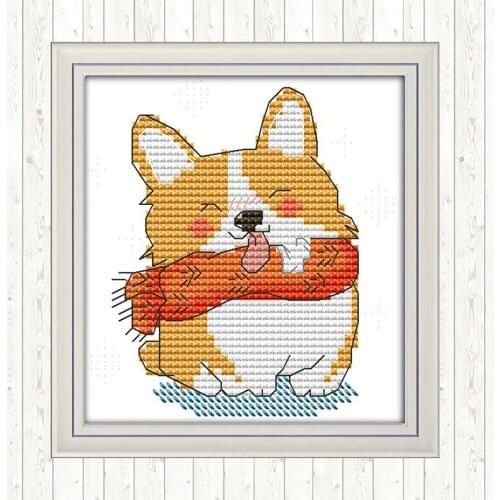 Smiling Shiba Inu Patterns Kits Wall Home Decor DIY Needlework Crafts Cross Stitch Kits Cotton Thread Embroidery Needlework Sets
