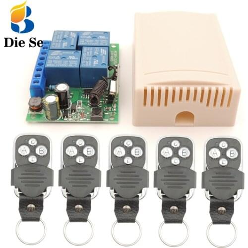 Universal RF Wireless Remote Control AC 110V 220V 10Amp 2200W 4CH 433MHz Relay Receiver Module Controller for Gate Garage opener