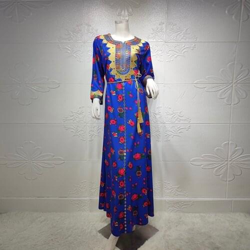 Embroidery Djellaba Muslim Abaya Muslim Dresses Robe Syari Female Silk Evening Gown Islamic Abaya Worship Service Abaya F3001