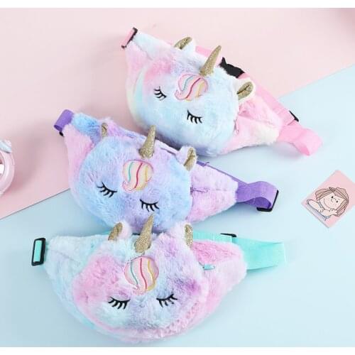 New 2020 Childrens Fanny Pack Girls Waist Bag Fur Unicorn Doll Bag Belt Rainbow Color Waist Pack Fashion Travel Chest Bag