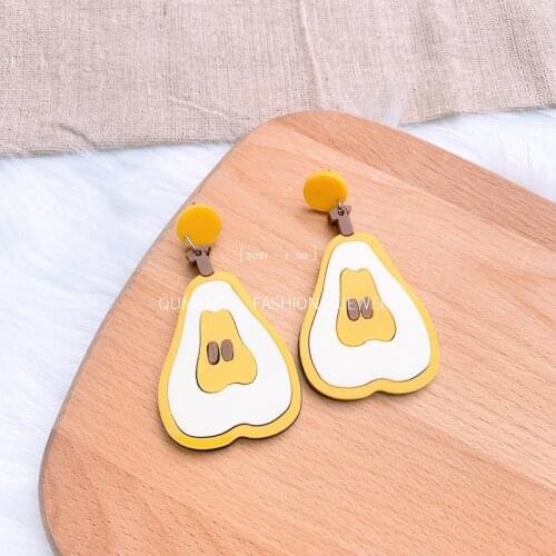 2021 Pear Acrylic Yellow Earrings for Women Cute Cartoons Food Fruit Funny Big Avocado Earrings Fashion Jewelry Friend Gifts New