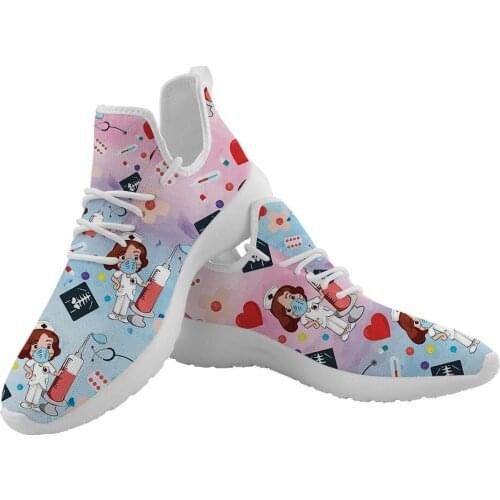 ELVISWORDS 2021 New Nurse Flat Shoes Breathable Womens Flats Loafers Medical Nurses Print Women Mesh Sneakers Zapatos De Mujer
