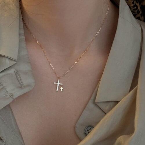 925 Sterling Silver Zircon Cross Charm Necklace For Women Girls Creative Chain Pendant Elegant Wedding Jewelry dz456