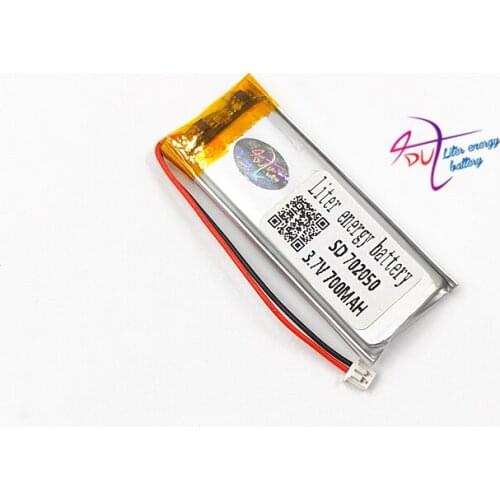 10 pcs JST 1.5mm 2pin 700mAh 3.7V Lithium Polymer LiPo Rechargeable Battery 702050 For Mp3 headphone PAD DVD bluetooth camera