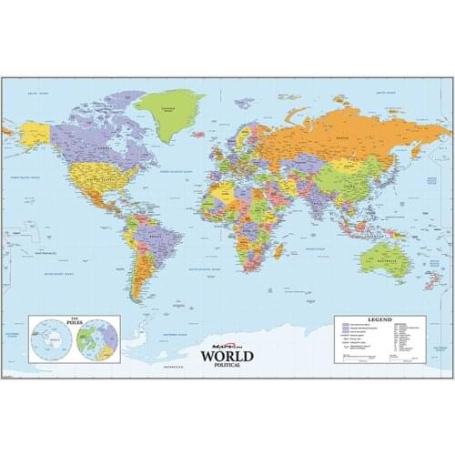 150x225cm The World Physical Map Non-woven Non-Smell Without National Flag For Education And Culture