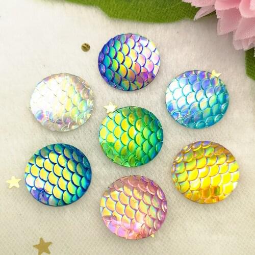 18mm AB Resin Fish Scale Flatback Rhinestone Round Cabochon Embellishment Scrapbooking for Strass Buttons 20pcs