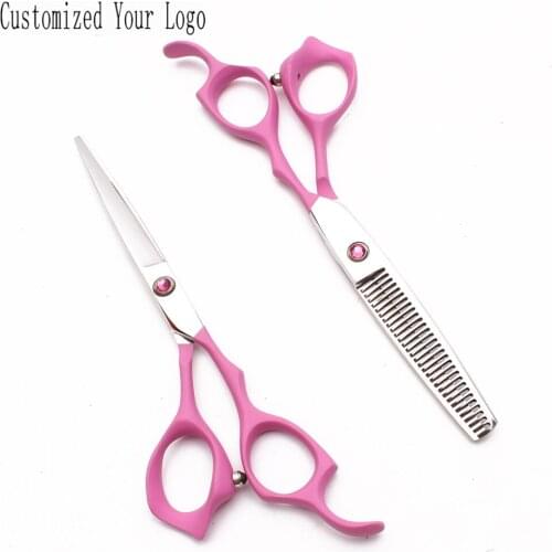 6" Engraving Logo Stainless Pink Straight Shears Thinning Shears Pet Scissors Dog Scissors Professtional Grooming Scissors C1024