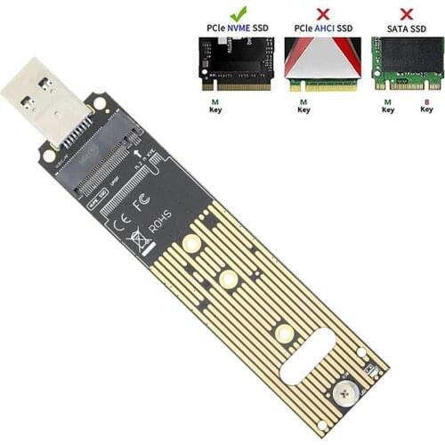 NVMe to USB Adapter 10Gbps M.2 M2 SSD to to USB 3.1 Gen 2 Type A Card NGFF PCIe Based M Key Hard Drive Converter Reader New