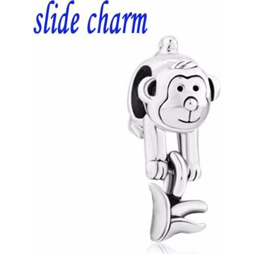 Slide charm Free shipping bananas monkey pendant animal charm beads fit Pandora bracelet