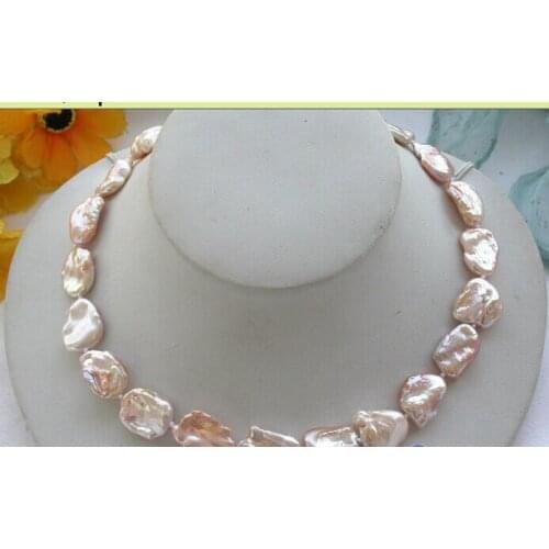 CB119 lustre Nature 17" 19mm BAROQUE pink REBORN PEARL NECKLACE PLATED