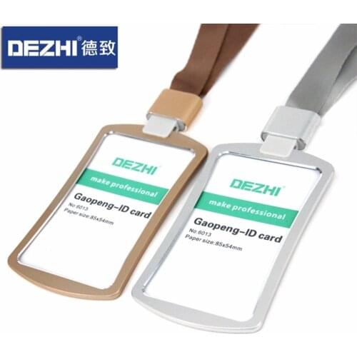 DEZHI Colorful Fashion Style Credit Card Badge Holder Metal Texture Bus ID Card Holders With Lanyard , LOGO Customize