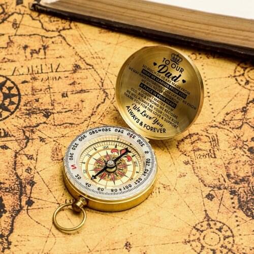 To Our Dad Customized Engrave Compass Pocket Watch Retro Portable Compass Navigation Outdoor Activities