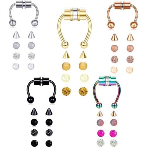 Fake Piercing Nose Ring Hoop Septum Rings For Women Fashion Magnetic Fake Nose Piercing Ear Studs Body Jewelry Crystal Ball