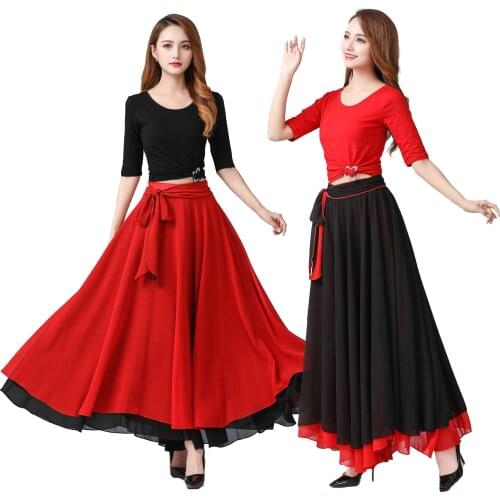 Adult ladies chiffon long skirt top suit square dance modern dance Latin dance national standard dance costume suit