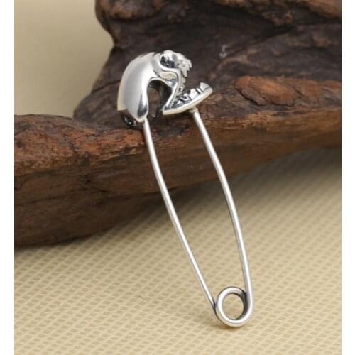 925 Sterling Silver skull pendant Brooch pin charm DIY jewelry A950