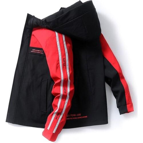 Fashion 2020 New Jacket Men Spring Casual Patchwork stripe Hooded Bomber Jacket Male Outwear Zipper Coat Hip Hop Streetwear