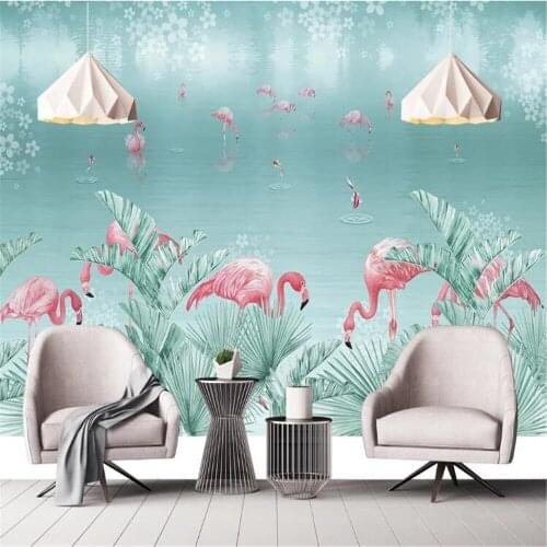 Milofi custom large wallpaper mural hand-painted tropical rain forest flamingo background wall