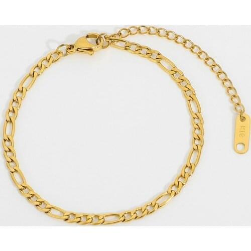 Minimal classic gold figaro Chain bracelet dainty every-day jewelry Gold Plated Stainless Steel Thin stacking chain bracelet
