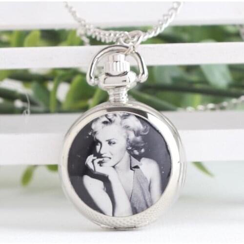 Marilyn Monroe enamel pattern Fashion quartz woman Modern hours Necklace pocket watches