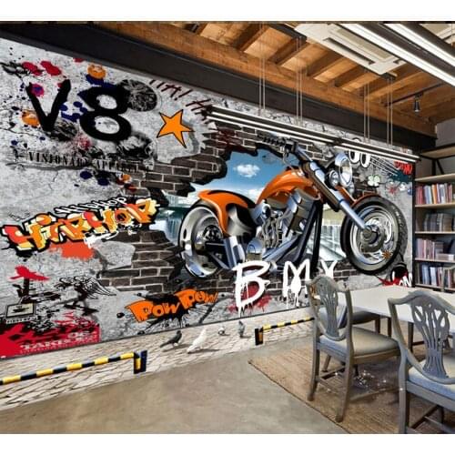 Motorbike Street Art Scrawl 3d Cartoon Murals Brick Wallpaper for Child Baby Room Background 3d Wall Mural 3d Cartoon Wall paper