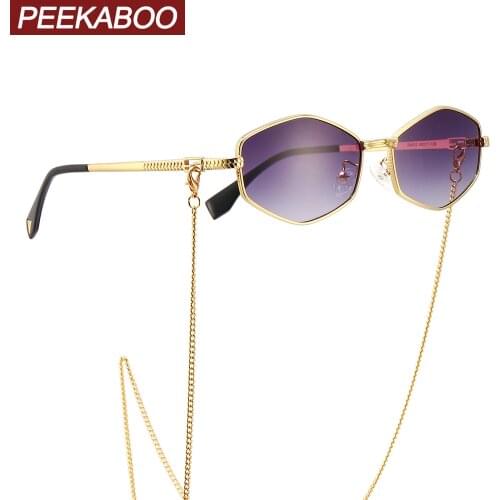Peekaboo gold metal retro sunglasses with chain rhombus male fashion sun glasses for women uv400 yellow brown 2022 gift items