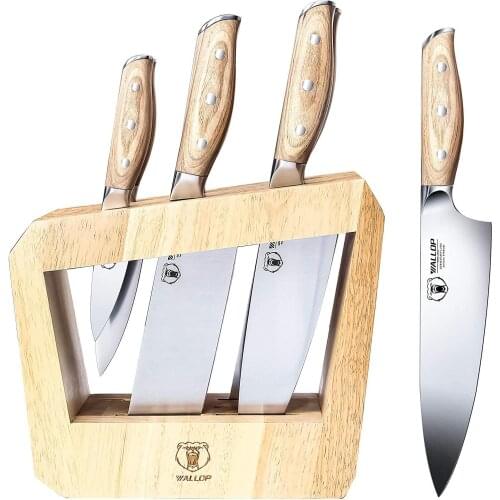 WALLOP Knife Set, 7-Piece Kitchen Knife Set with Wooden Block, German 1.4116 HC Steel and Triple Rivet Pakkawood Handle