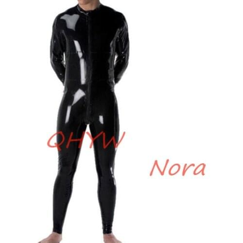 New sexy exotic Sexy handmade customize Black Men male Latex Catsuit zentai cekc fetish Bodysuits Front Zipper no gloves&Socks