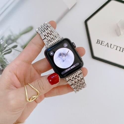 Stainless Steel Strap For Apple Watch Bracelet with Diamond Men & Women Watchband 44mm 40mm 42mm 38mm for Iwatch SE 6 5 4 3 2