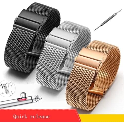 16mm 18mm 20mm 22mm Milanese watch band silver black golden bracelet with butterfly buckle for men and women watch chain