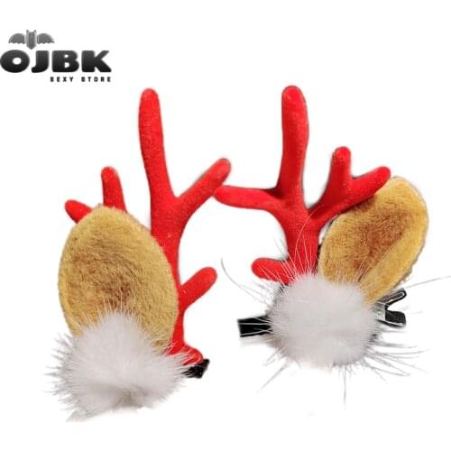 Christmas Deer Hair Clip Set Cute Hair Accessories Girl Cartoon Headwear Animal Hairpin Kawaii Hair Ring Elastic Headdress 2020