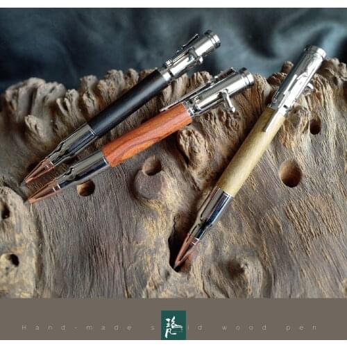 High Quality Gun Style Gel Pen Handmade Wooden Neutral Signature Pen Sandalwood Personalized Creative Punk Gift Pen Box