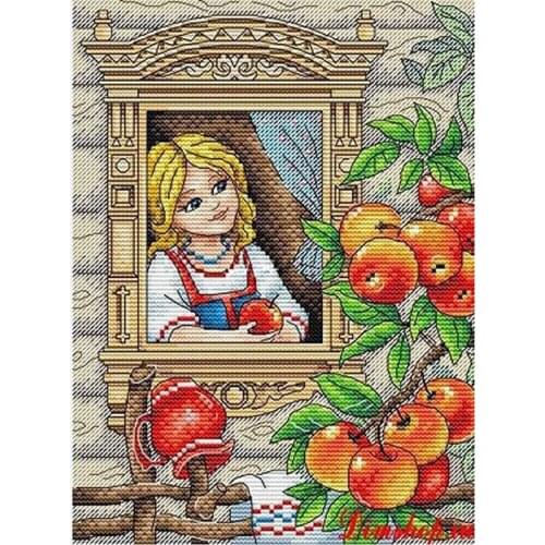 Counted Cross Stitch Kit Summer Day Blond Girl and Apple Tree, Summer Afternoon m-296