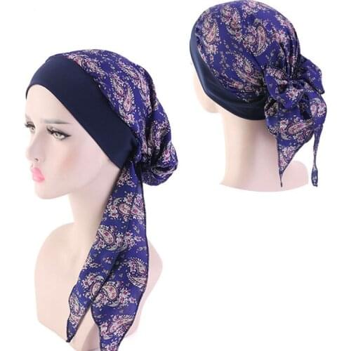 NEW Women Muslim Fashion Hijab Cancer Chemo Flower Print Hat Turban Head Cover Hair Loss Scarf Wrap Pre-tied Bandana