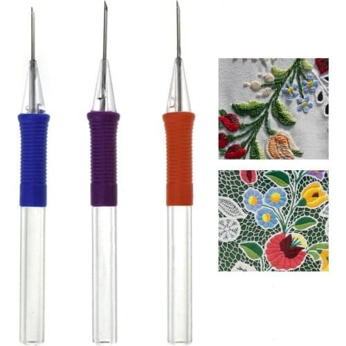 Punch Knitting Needles Sewing Accessories Punch Needle Stitching With Storage Box DIY Magic Embroidery Pen Set Crafts