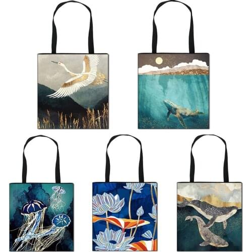 Japanese Ukiyoe Design Tote Bag Women Purchase Large-Capacity Storage Bag Retro Style Shoulder Bag Girl Travel Portable HandBag