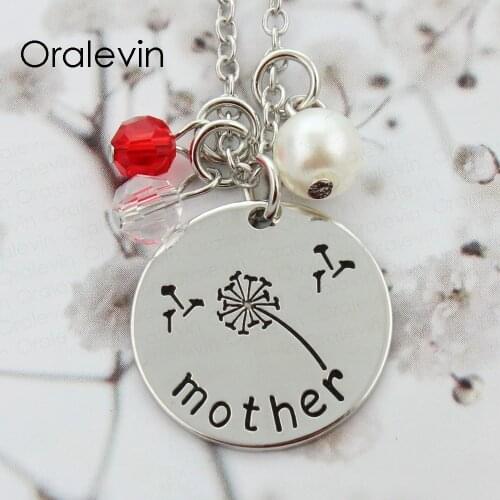 MOTHER Inspirational Hand Stamped Engraved Dandelion Wish Pendant Chain Necklace for Mother Gift Jewelry,10Pcs/Lot, #LN2015