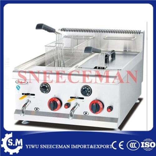 8L Vertical gas fryer with cabinet commercial stainless steel frying pan gas double cylinder double screen deep fryer