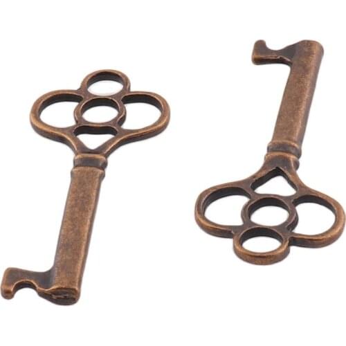 Vintage Lovely Flower Large Keys Antique Bronze Metal Pendant Key Charms Jewelry Findings Accessories for DIY Jewelry (2PCS)