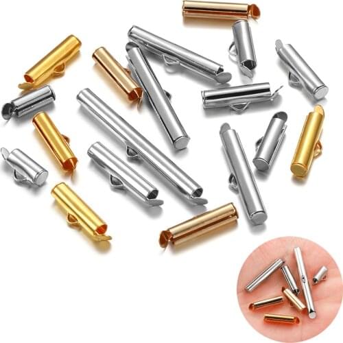 30-50Pcs Silver Gold Beaded Miyuki Slide On End Clasp Tube Sliders End Caps Connector For DIY Jewelry Making Accessories